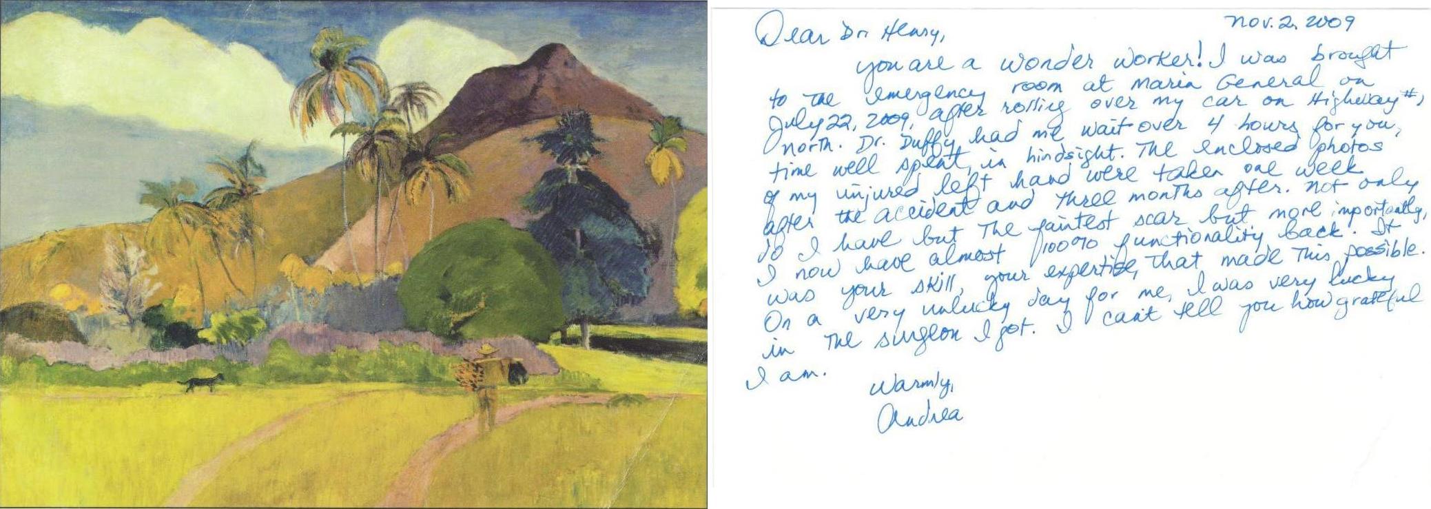 handwritten card from patient