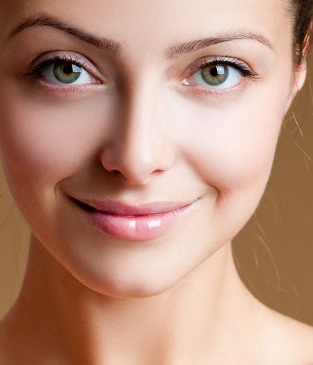 A closeup of a woman's face and cheeks